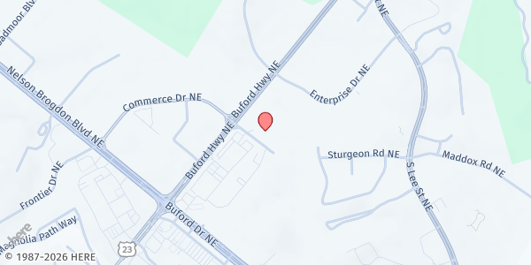 Map showing North Gwinnett Cooperative Ministry - Buford at 4395 Commerce Drive, Buford, GA