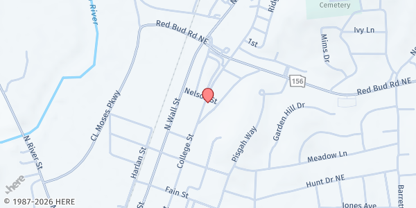 Map showing College Street Church Of God at 731 College St, Calhoun, GA