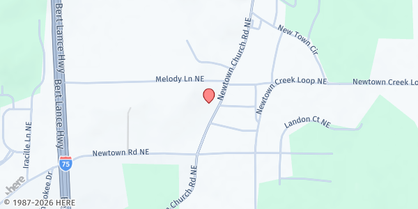 Map showing First Apostolic Ministries at 712 Newtown Church Rd. NE, Calhoun, GA