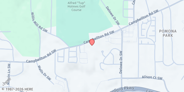 Map showing Andrew and Walter Young Family Distribution Site at 2220 Campbellton Road Southwest, Campbellton, GA