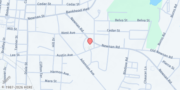 Map showing Manna House - Mt. Pleasant Baptist Church at 303 Mandeville Ave., Carrollton, GA