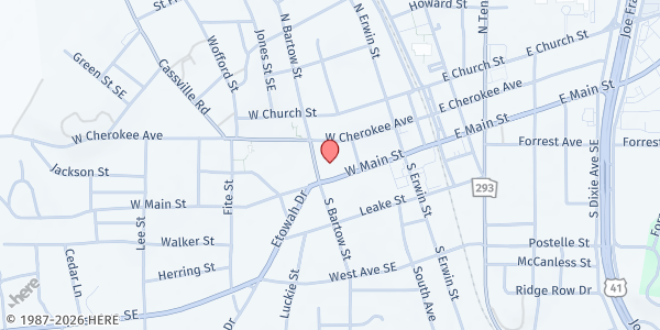 Map showing First Presbyterian Church - The Friendship Table at 183 W. Main St., Cartersville, GA