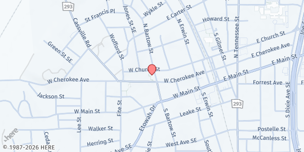 Map showing Red Door Food Pantry at 201 W. Cherokee Ave., Cartersville, GA