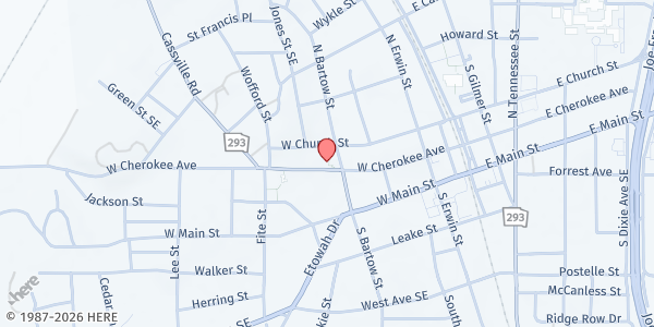 Map showing Red Door Food Pantry - Church of the Ascension at 201 W. Cherokee Ave., Cartersville, GA