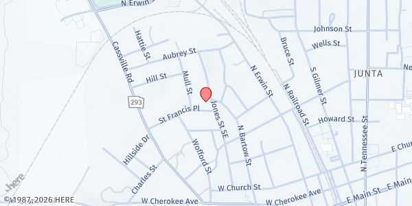 Map showing St. Luke AME Church at 130 Jones St., Cartersville, GA