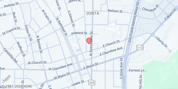 Map showing Tabernacle Baptist Church - Bread of Life at 31 Douglas St., Cartersville, GA