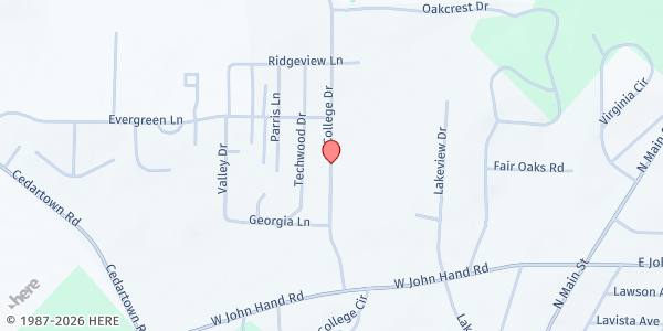 Map showing There's Hope for the Hungry - Worldview Baptist Church at 500 North College Drive, Cedartown, GA