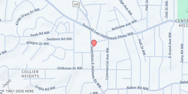 Map showing The True Church of the Living Faith at 701 Hamilton E Holmes Drive Northwest, Center Hill, GA