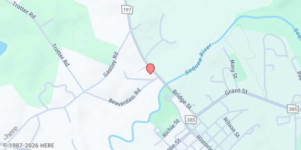 Map showing Clarkesville Church of God at 173 GA-197, Clarkesville, GA