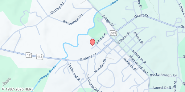 Map showing Clarkesville Soup Kitchen at 166 Ritchie Street, Clarkesville, GA