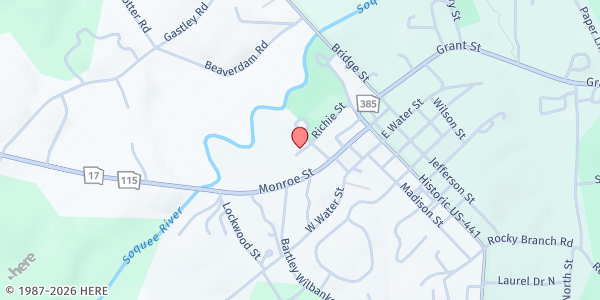 Map showing Habersham Soup Kitchen Clarkesville at 166 Ritchie St., Clarkesville, GA