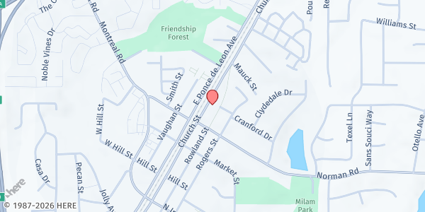 Map showing Clarkston First Bapt.-Food Program at 3999 Church St, Clarkston, GA
