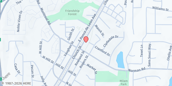 Map showing Clarkston First Baptist Church at 3999 Church Street, Clarkston, GA