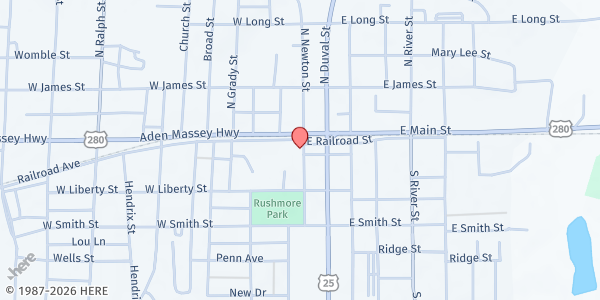 Map showing Evans County Christian Food Bank at 11 S. Newton St., Claxton, GA