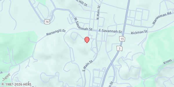 Map showing Clayton Baptist Church at 87 South Church Street, Clayton, GA