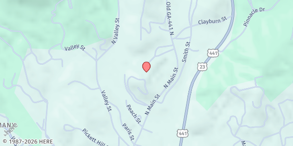 Map showing Clayton First UMC at 205 Ministry Mountain Dr., Clayton, GA