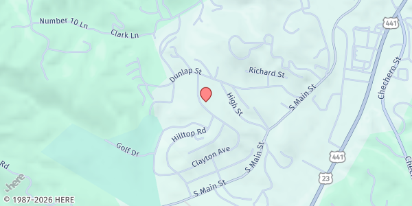 Map showing There's Hope for the Hungry - Clayton Baptist Church at 87 Clayton Rd., Clayton, GA