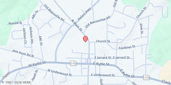 Map showing White County Family Connection at 147 N. Main St., Cleveland, GA