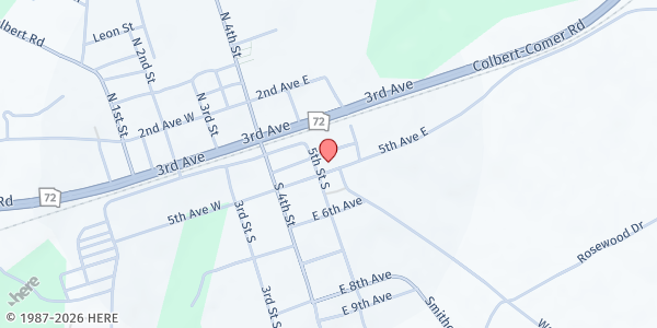 Map showing Colbert First Baptist Church at 65 S. 5th St., Colbert, GA