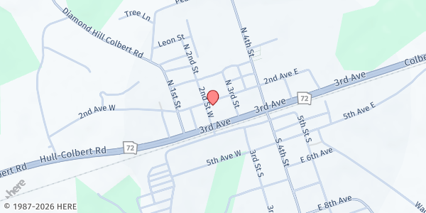 Map showing Colbert Methodist Church at 68 N. 2nd St., Colbert, GA