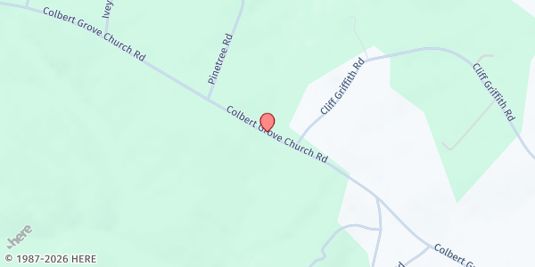 Map showing Moon's Grove Baptist Church at 1985 Moon's Grove Church Road, Colbert, GA
