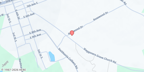 Map showing Waggoner's Grove Baptist Church at 535 Waggoners Grove Church Rd., Colbert, GA