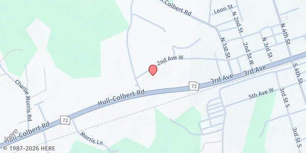 Map showing Word of Life Church at 615 W. 2nd Ave., Colbert, GA