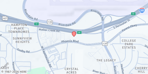 Map showing Emma's Place Inc. at 1651 Phoenix Boulevard, College Park, GA