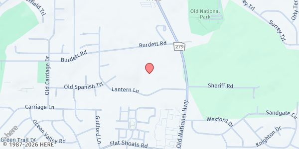 Map showing World Changers Church Intl - Burdett Road Distribution Site at 2500 Burdett Road, College Park, GA