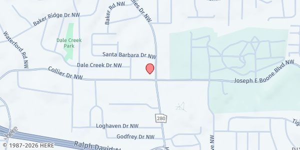 Map showing Berean Outreach Ministries Center at 312 Hamilton E Holmes Drive Northwest, Collier Heights, GA