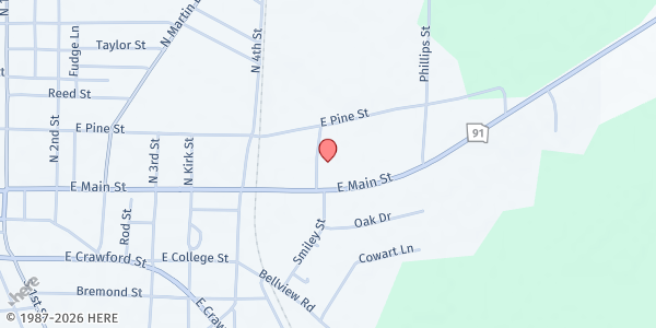 Map showing Colquitt United Methodist Church at 453 East Main Street, Colquitt, GA