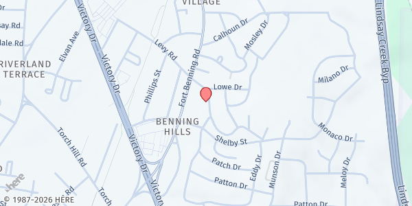 Map showing Benning Hills Baptist Church at 8 Esquiline Dr., Columbus, GA