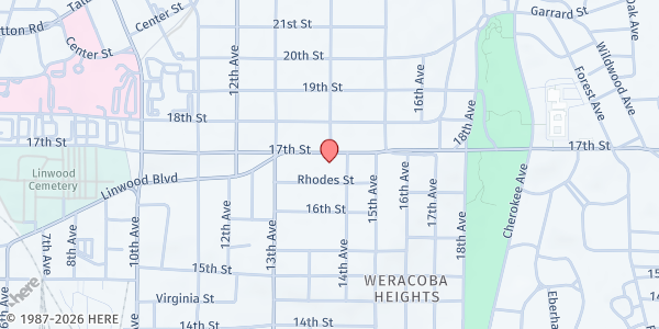 Map showing Brown Bag of Columbus at The Fort Church at 1342 17th St., Columbus, GA