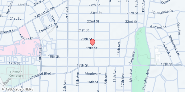 Map showing Church of The Living God, Lord Jesus, Apostolic Inc. at 1343 19th St., Columbus, GA