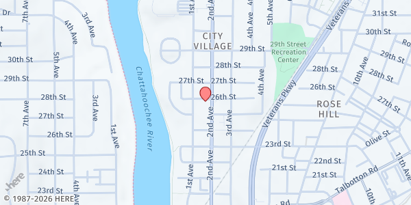 Map showing Cornerstone Full Gospel Church at 2517 2nd Ave., Columbus, GA