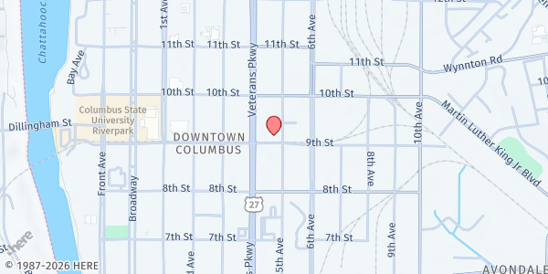 Map showing First African Baptist Church – Crisis Closet at 901 5th Ave., Columbus, GA