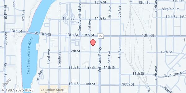 Map showing First Baptist Food Closet at 1214 3rd Ave., Columbus, GA