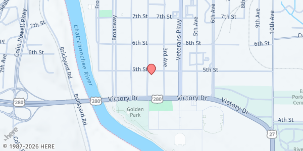 Map showing Fourth Street Baptist Church at 222 5th St., Columbus, GA