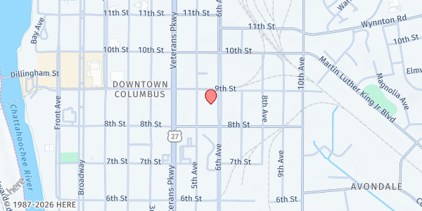 Map showing Friendship Baptist Church at 831 6th Ave. #2807, Columbus, GA