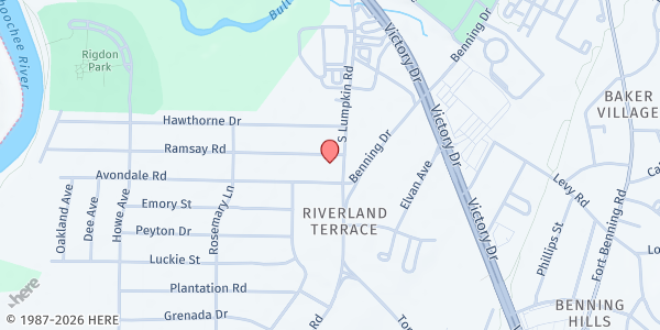 Map showing Iglesia Pentecostal Llamados a Santidad at 1707 S. Lumpkin Rd., Columbus, GA