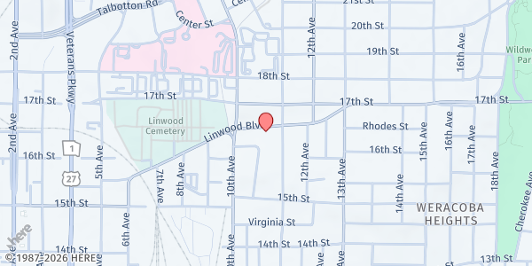 Map showing New Covenant Church of Columbus at 1034 Linwood Blvd., Columbus, GA