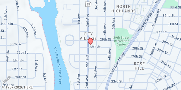 Map showing Second Baptist Church of Columbus GA at 2800 2nd Ave., Columbus, GA