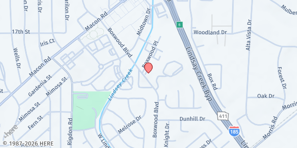 Map showing The Edge Church at 1700 Boxwood Pl., Columbus, GA