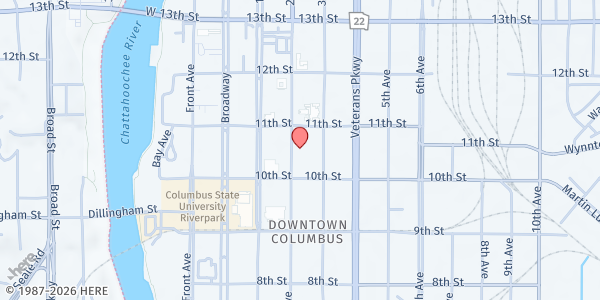 Map showing Uptown Outreach Ministries - Columbus at 1024 2nd Ave., Columbus, GA