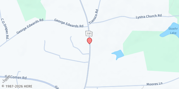 Map showing Meadow Baptist Church at 6158 GA-191, Comer, GA