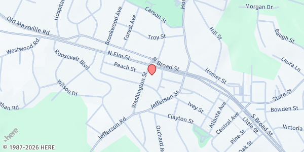 Map showing Christian Outreach at 2183 N. Elm St., Commerce, GA