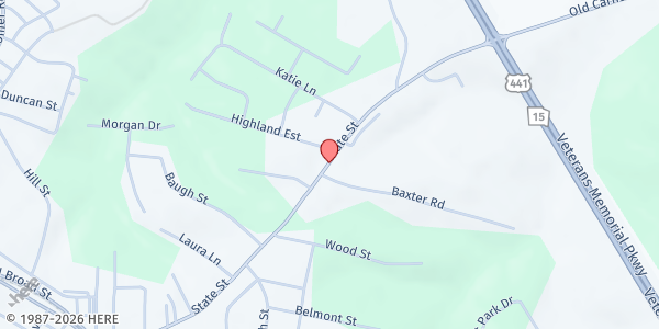 Map showing New Beginning Worship Center at 708 State St., Commerce, GA