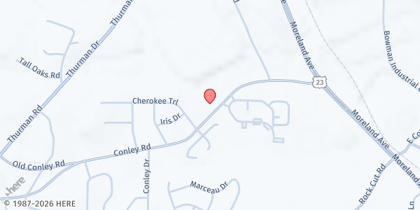 Map showing For His Brothers Food Pantry at 1600 Conley Road, Conley, GA
