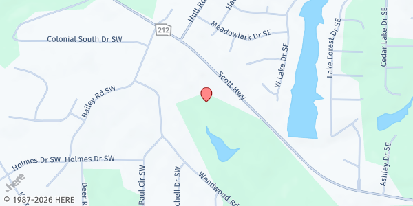 Map showing Emmanuel Community Church at 1400 GA-212, Conyers, GA