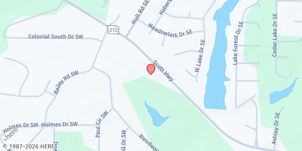 Map showing Emmanuel Community Church at 1400 Highway 212 SW, Conyers, GA